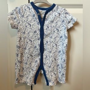 Little Me 9 mo Blue and white dog pattern button romper. EUC super soft.